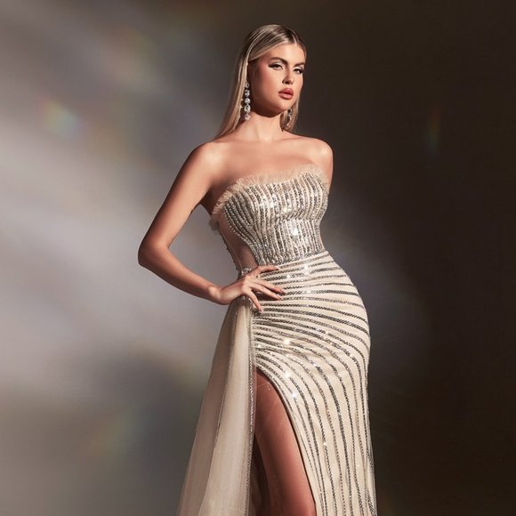 Cinderella Dresses & Skirts - NEW LONG OFF THE SHOULDERS STRAPLESS SHEATH GOWN WITH SIDE OVERSKIRT & ZIP CD991